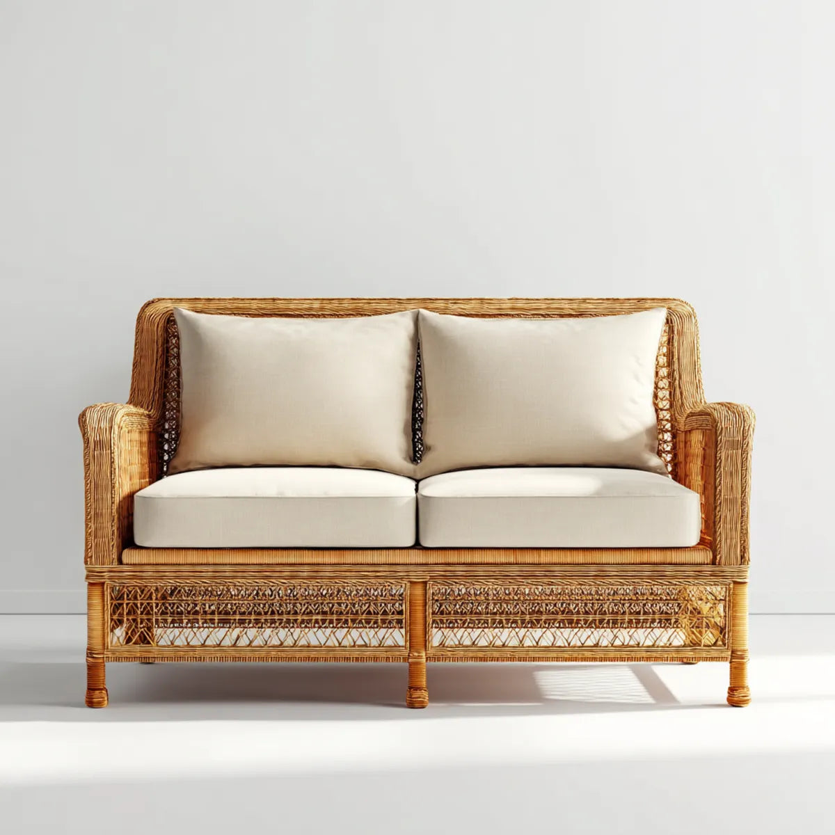 Canapé de jardin 2 places en rotin naturel beige 130 x 70 x 85 cm