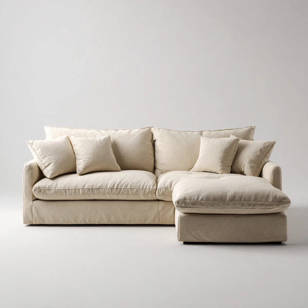 Canapé d'angle 3 places avec méridienne droite beige 280 x 170 x 85 cm en polyester forme L