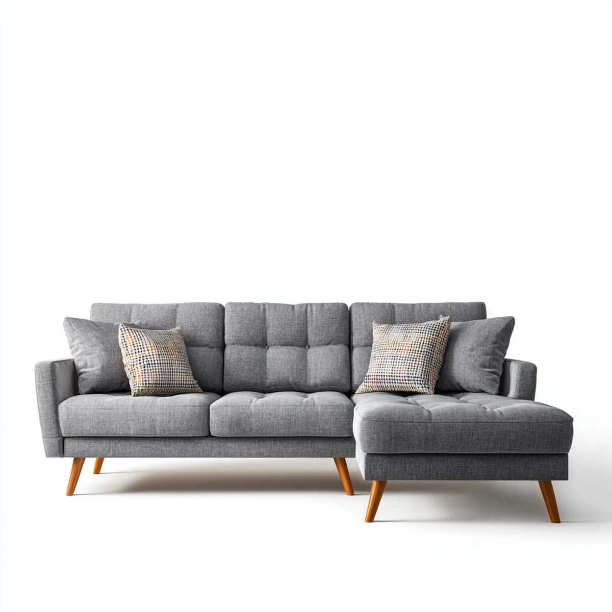 Canapé d'angle droit 3 places gris avec méridienne 260 x 160 x 85 cm en polyester et mousse polyuréthane