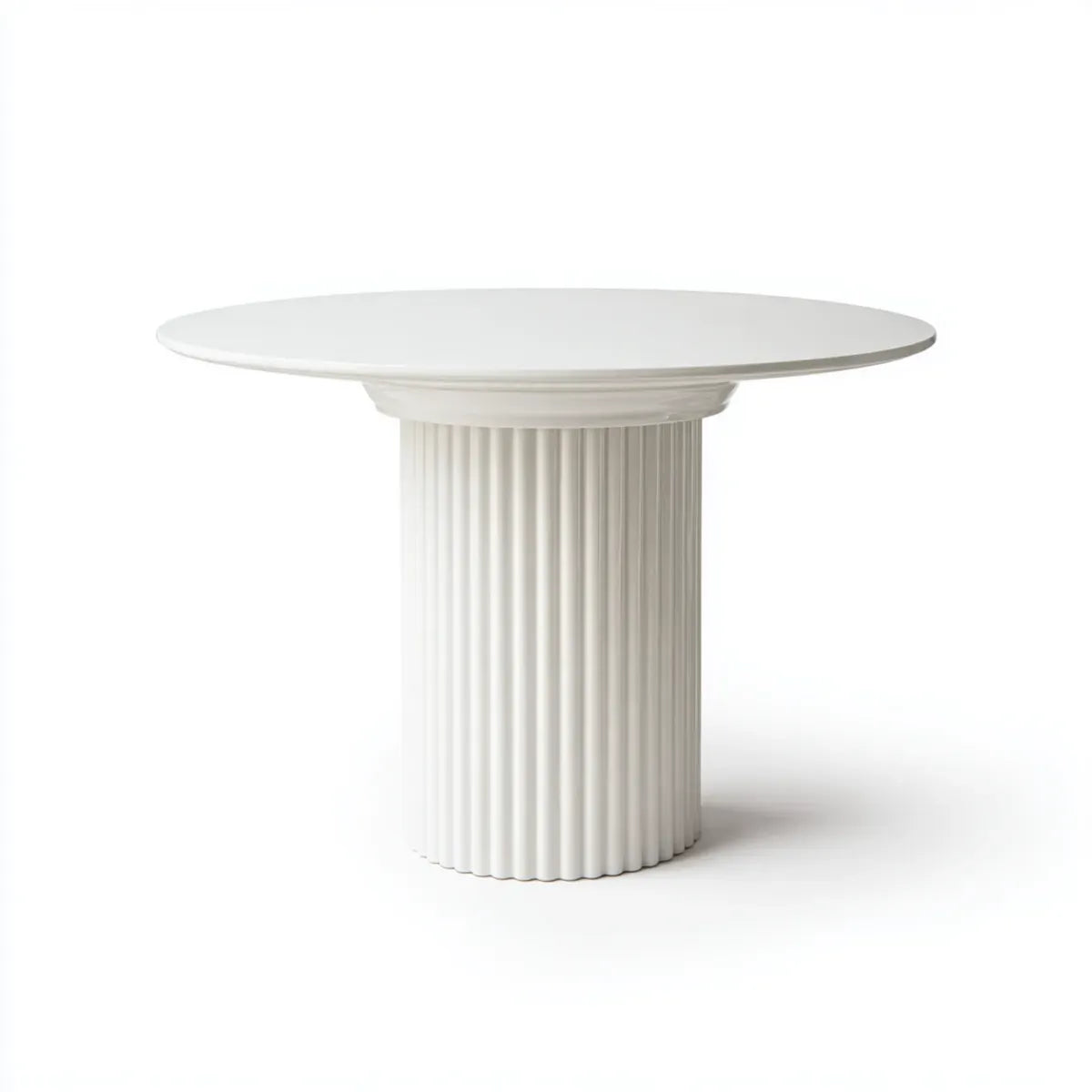 Table à manger ronde blanche Ø 120 cm en panneaux MDF avec pied central cannelé