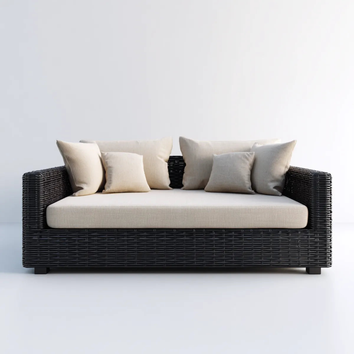 Canapé de jardin 2 places noir et beige 160 x 75 x 78 cm en rotin PE rectangulaire