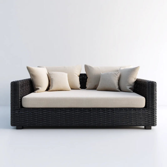 Canapé de jardin 2 places noir et beige 160 x 75 x 78 cm en rotin PE rectangulaire