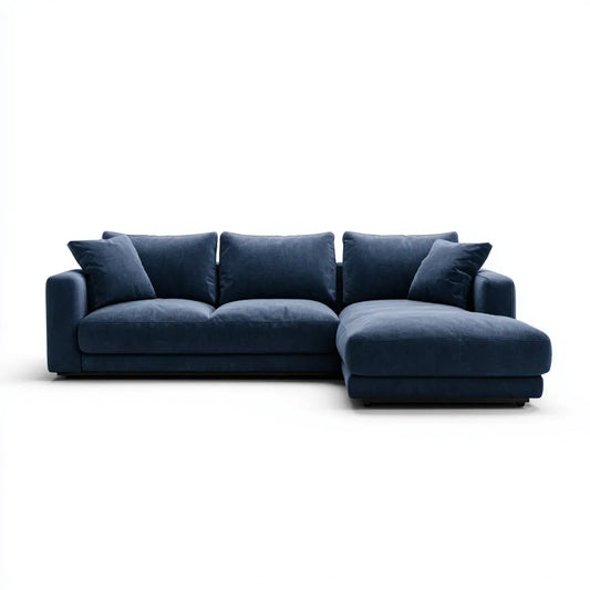 Canapé d'angle droit 4 places bleu nuit en velours de polyester forme en L 270 x 165 x 85 cm