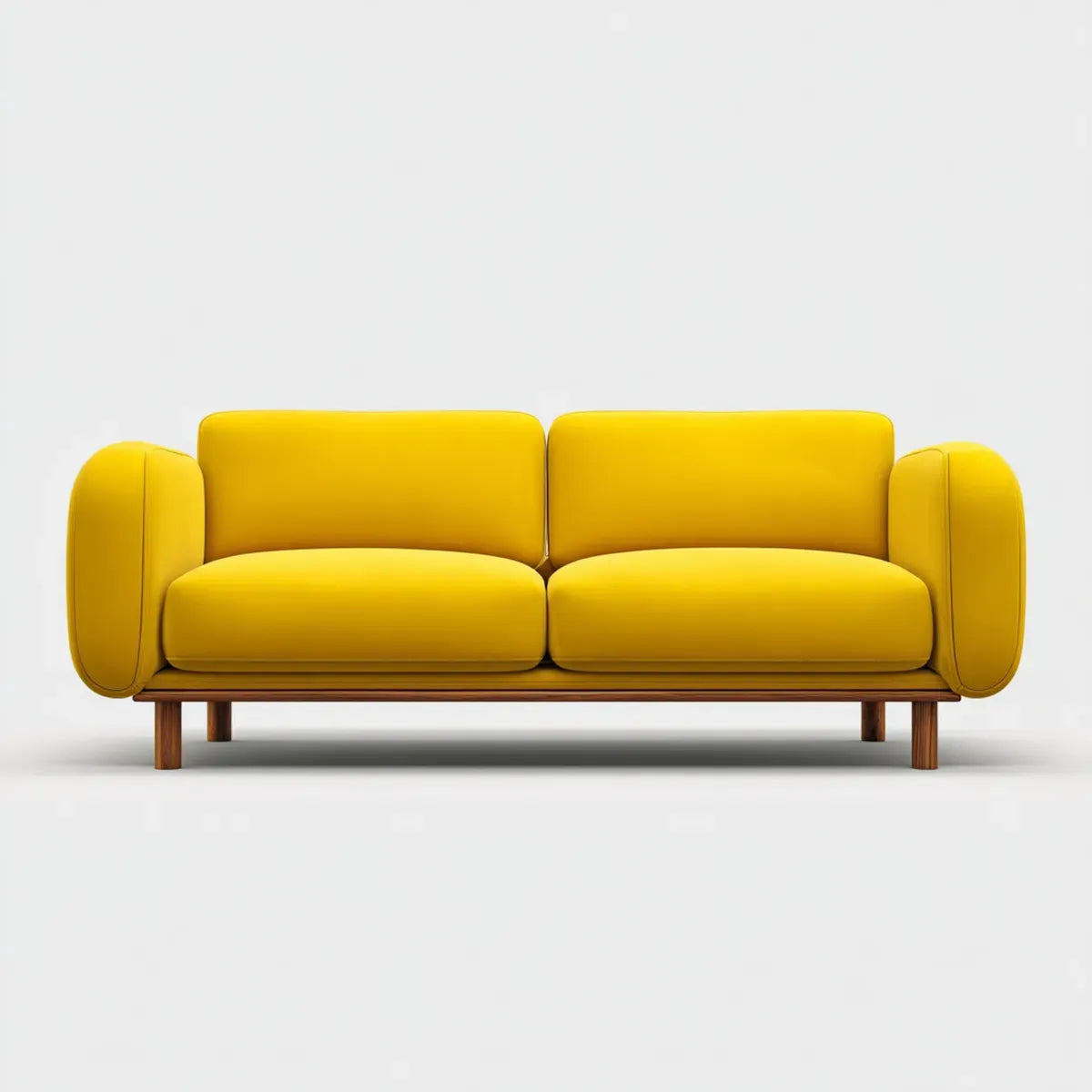 Canapé 2 places jaune en polyester avec pieds en hêtre massif 180 x 88 x 82 cm