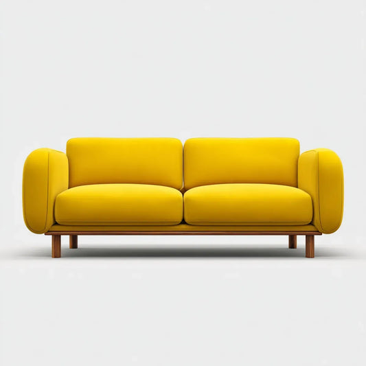 Canapé 2 places jaune en polyester avec pieds en hêtre massif 180 x 88 x 82 cm