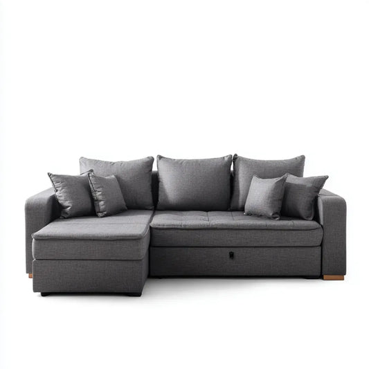 Canapé d'angle convertible gauche gris foncé en polyester 235 x 145 x 85 cm