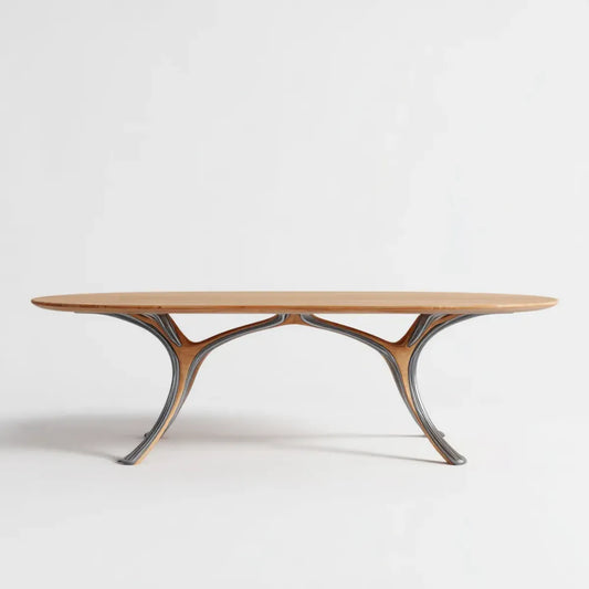 Table à manger ovale marron 200 x 100 x 75 cm en bois massif et acier