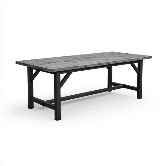 Table à manger rectangulaire grise 180 x 90 x 75 cm en bois massif et acier
