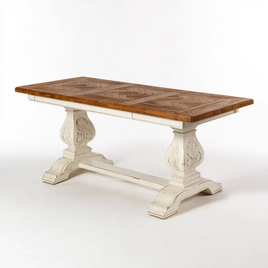 Table à manger rectangulaire brun et ivoire 200 x 100 x 76 cm en bois massif