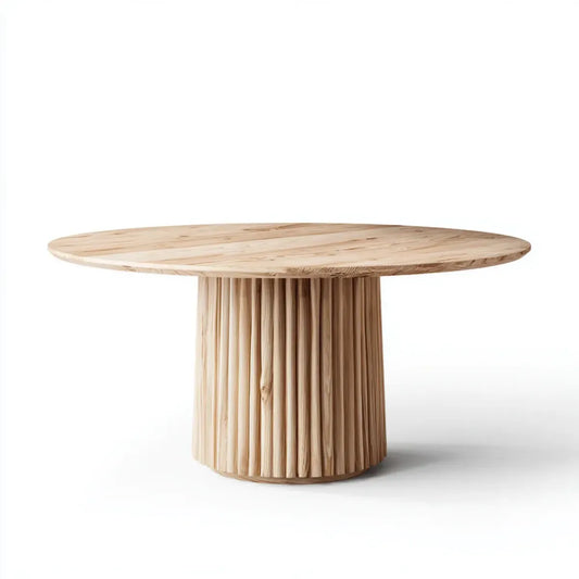 Table à manger ronde naturelle 120 x 75 cm en pin massif avec pied cannelé