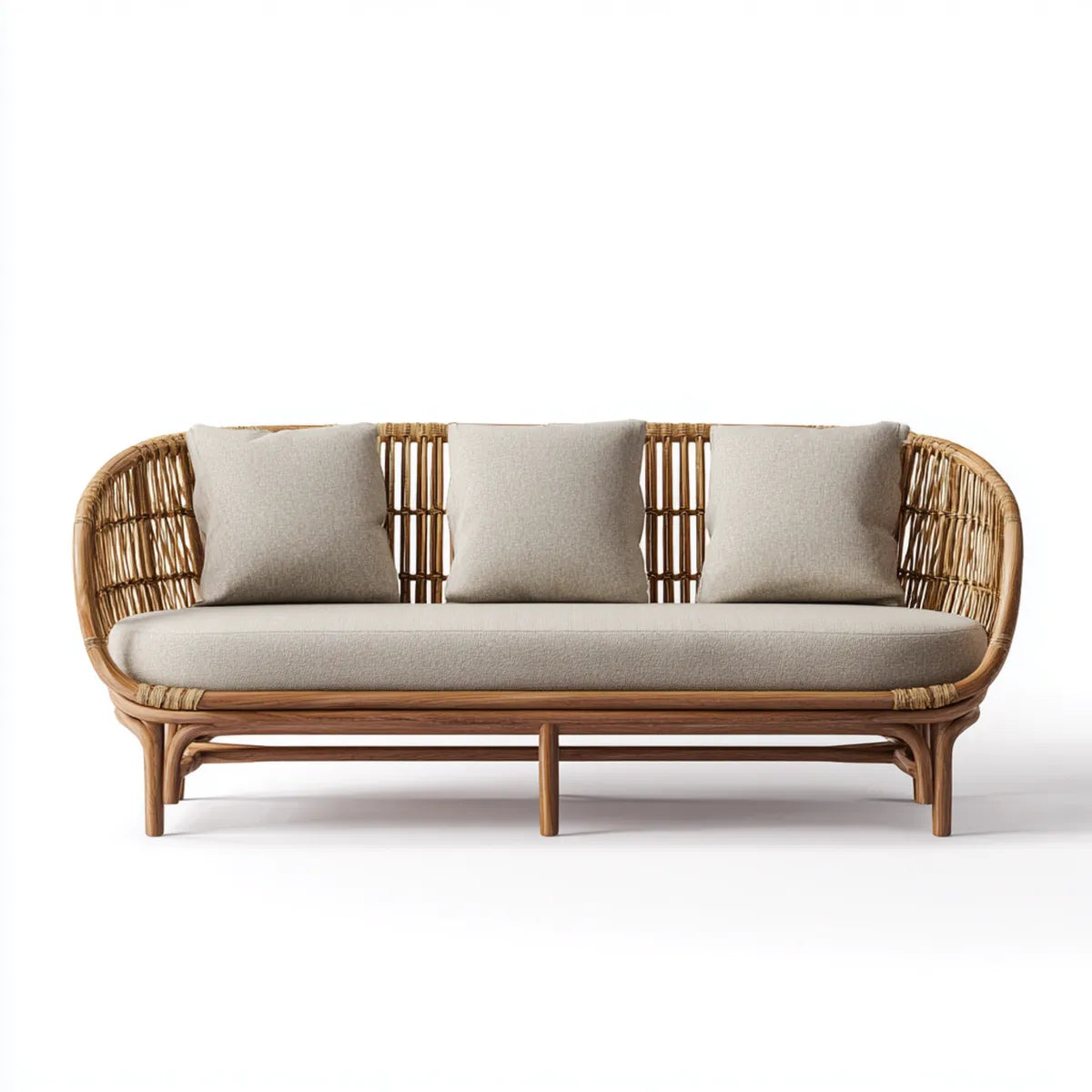 Canapé de jardin 3 places en rotin naturel beige 180 x 75 x 78 cm