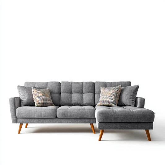 Canapé d'angle droit 3 places gris avec méridienne 260 x 160 x 85 cm en polyester et mousse polyuréthane