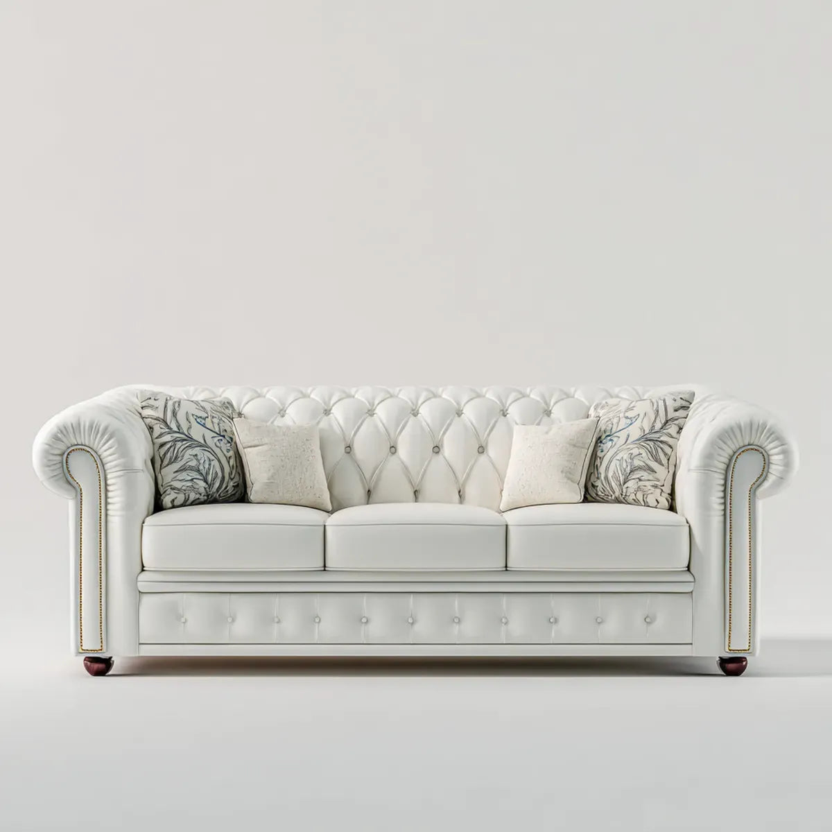 Canapé 3 places Chesterfield blanc en cuir synthétique PU droit 230 x 95 x 85 cm