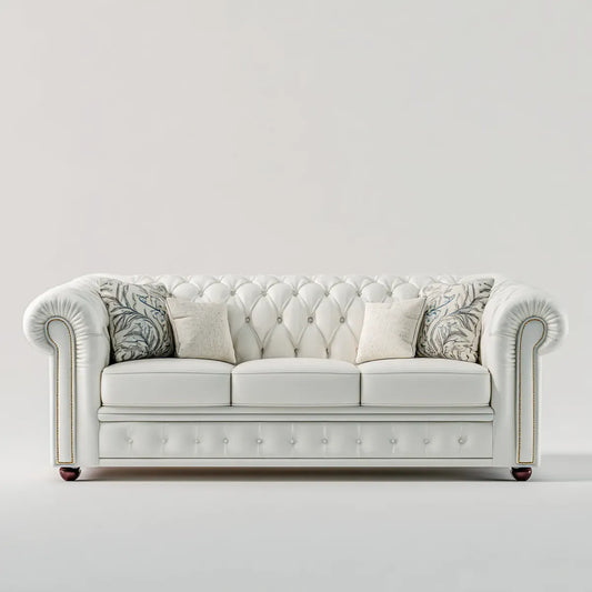Canapé 3 places Chesterfield blanc en cuir synthétique PU droit 230 x 95 x 85 cm