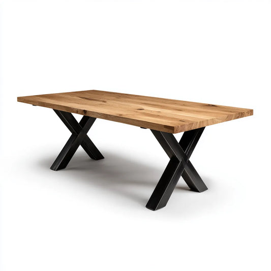 Table à manger rectangulaire chêne massif naturel et acier noir 200 x 100 x 75 cm