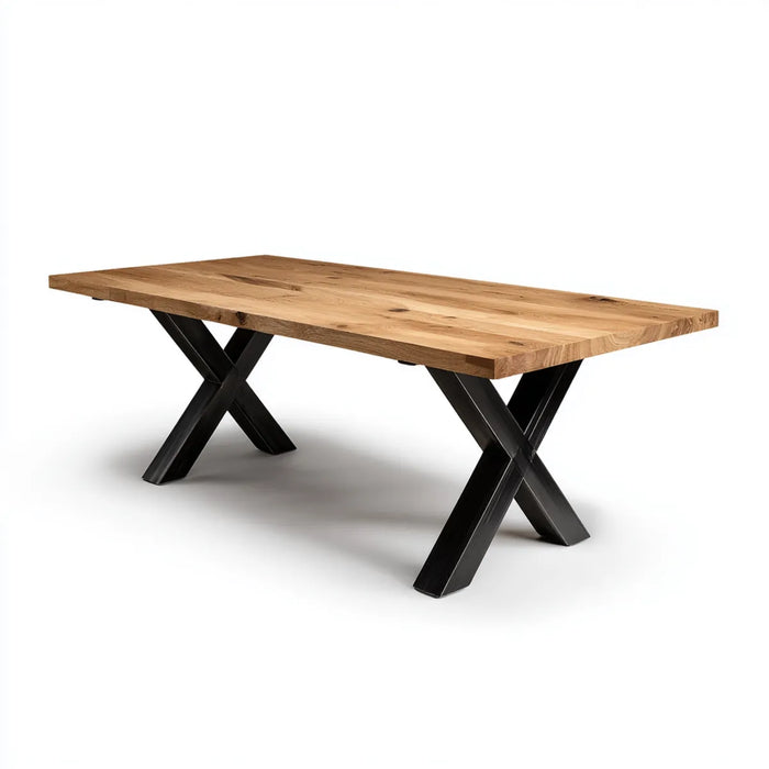 Table à manger rectangulaire chêne massif naturel et acier noir 200 x 100 x 75 cm
