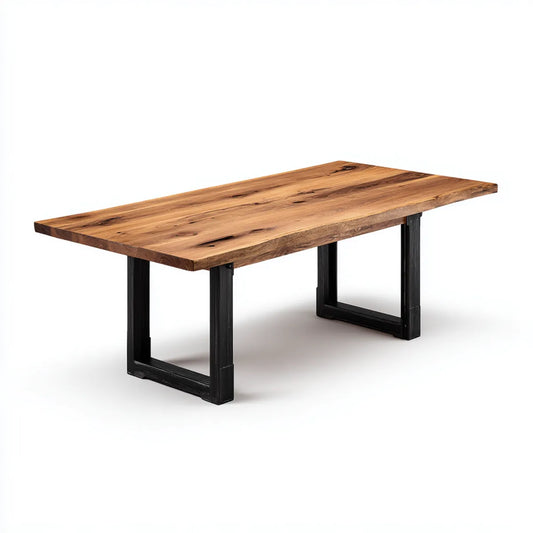 Table à manger rectangulaire naturelle et noire 180 x 90 x 75 cm en bois massif d'acacia et acier