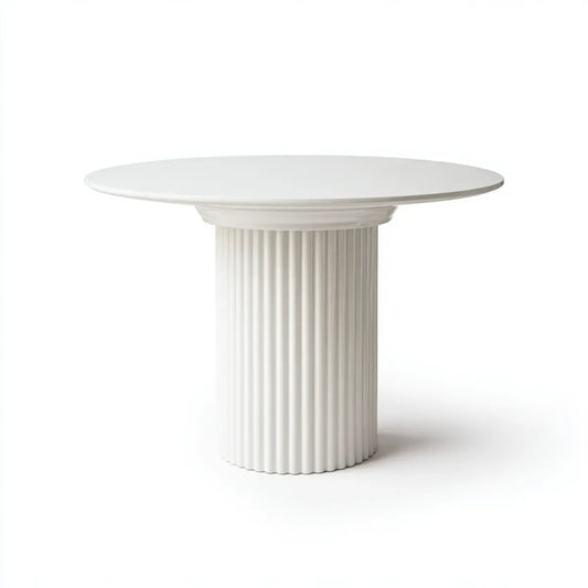 Table à manger ronde blanche Ø 120 cm en panneaux MDF avec pied central cannelé