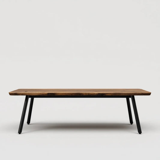 Table à manger rectangulaire marron et noire 160 x 80 x 75 cm en bois massif d'acacia et acier
