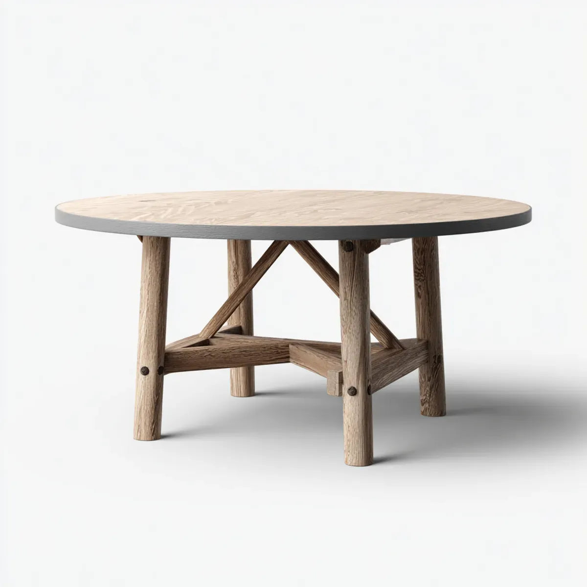 Table à manger ronde chêne naturel et anthracite Ø 120 x H 75 cm en chêne massif et MDF plaqué chêne