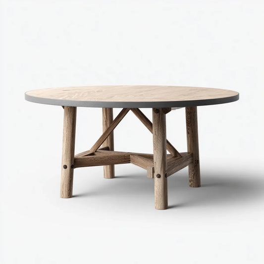 Table à manger ronde chêne naturel et anthracite Ø 120 x H 75 cm en chêne massif et MDF plaqué chêne